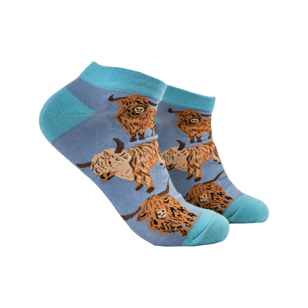 Highland Cow Trainer Socks - Och Aye the Moo! Trainer - LARGE DENIM