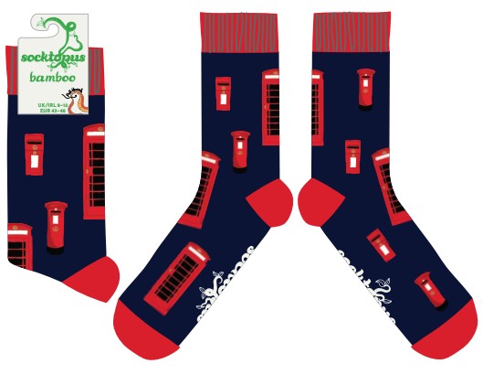 Telephone Socks - Red Boxes Bamboo