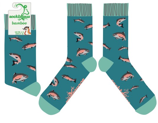 Salmon a Leaping Bamboo Socks