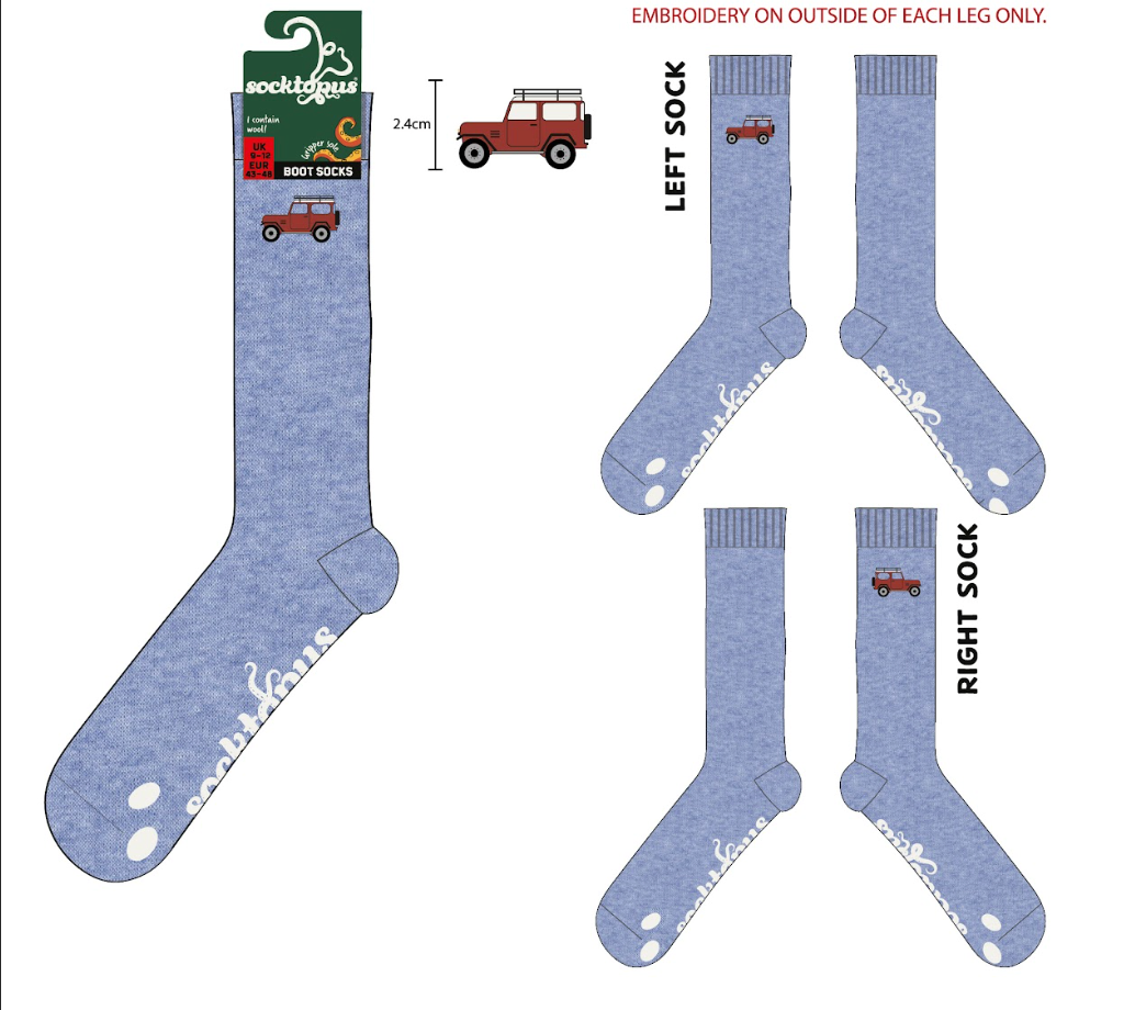 Land Rover Embroidered Boot Socks · Wholesale Socktopus