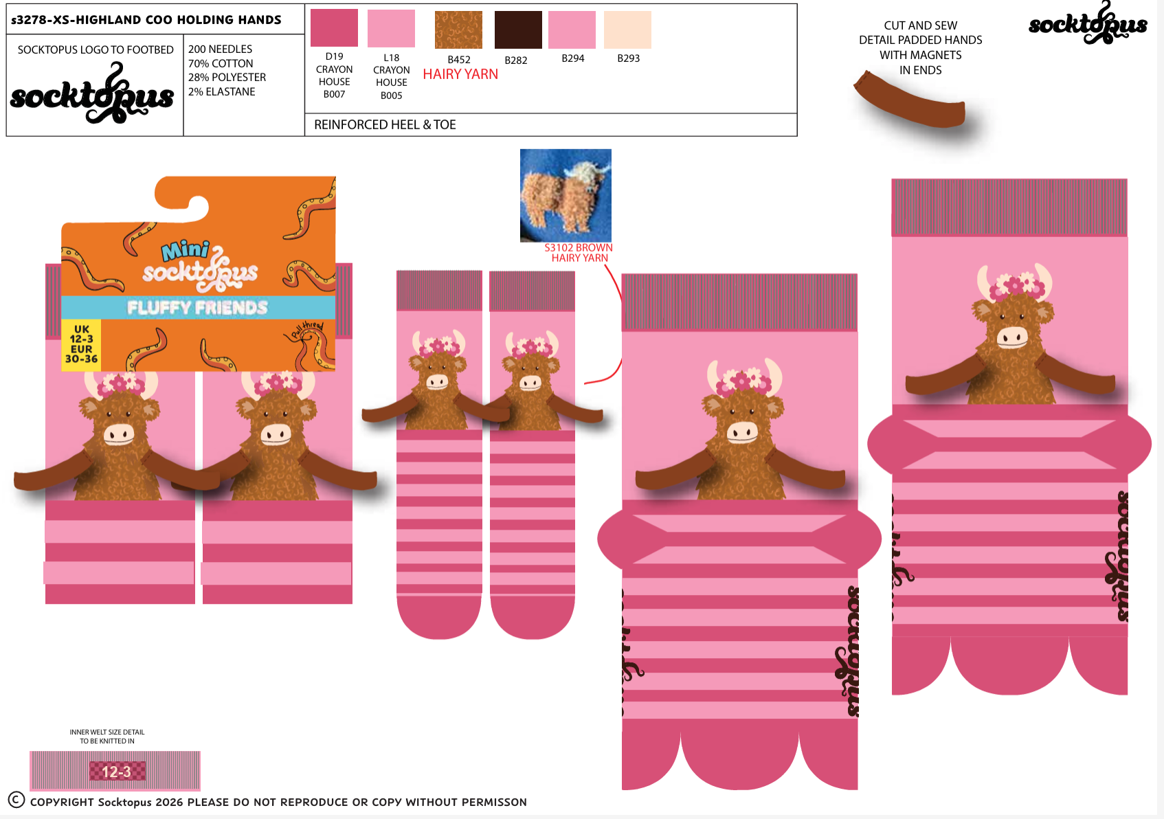 Highland Coo Holding Hands Kids Socks