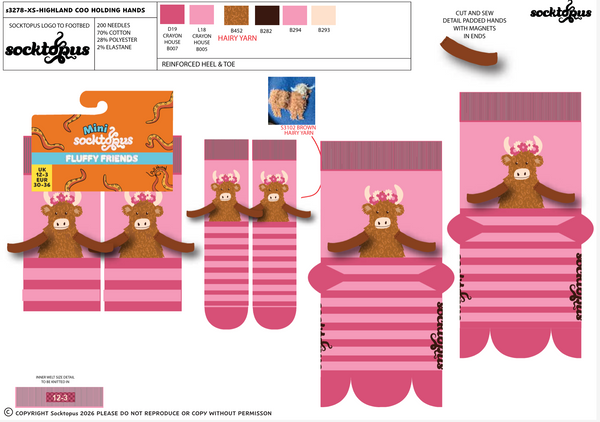 Highland Coo Holding Hands Kids Socks