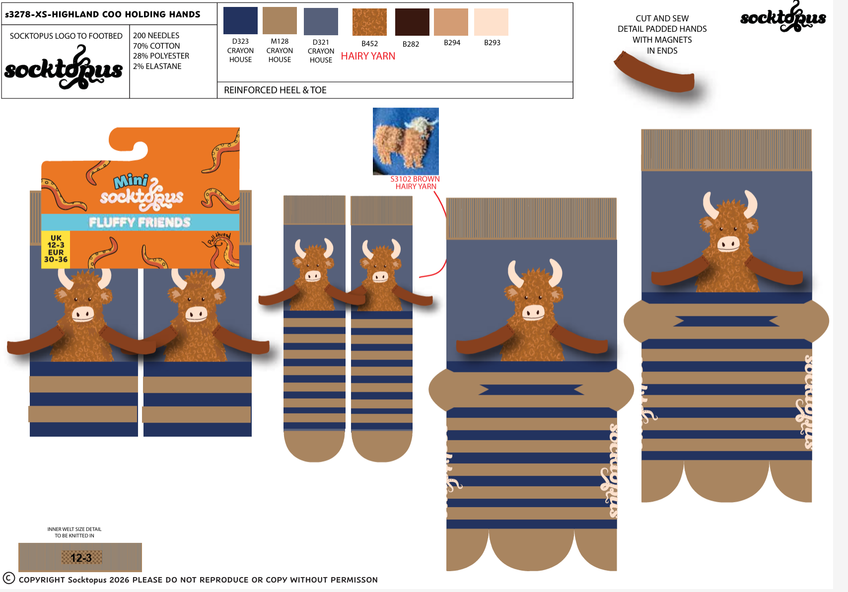 Highland Coo Holding Hands Kids Socks