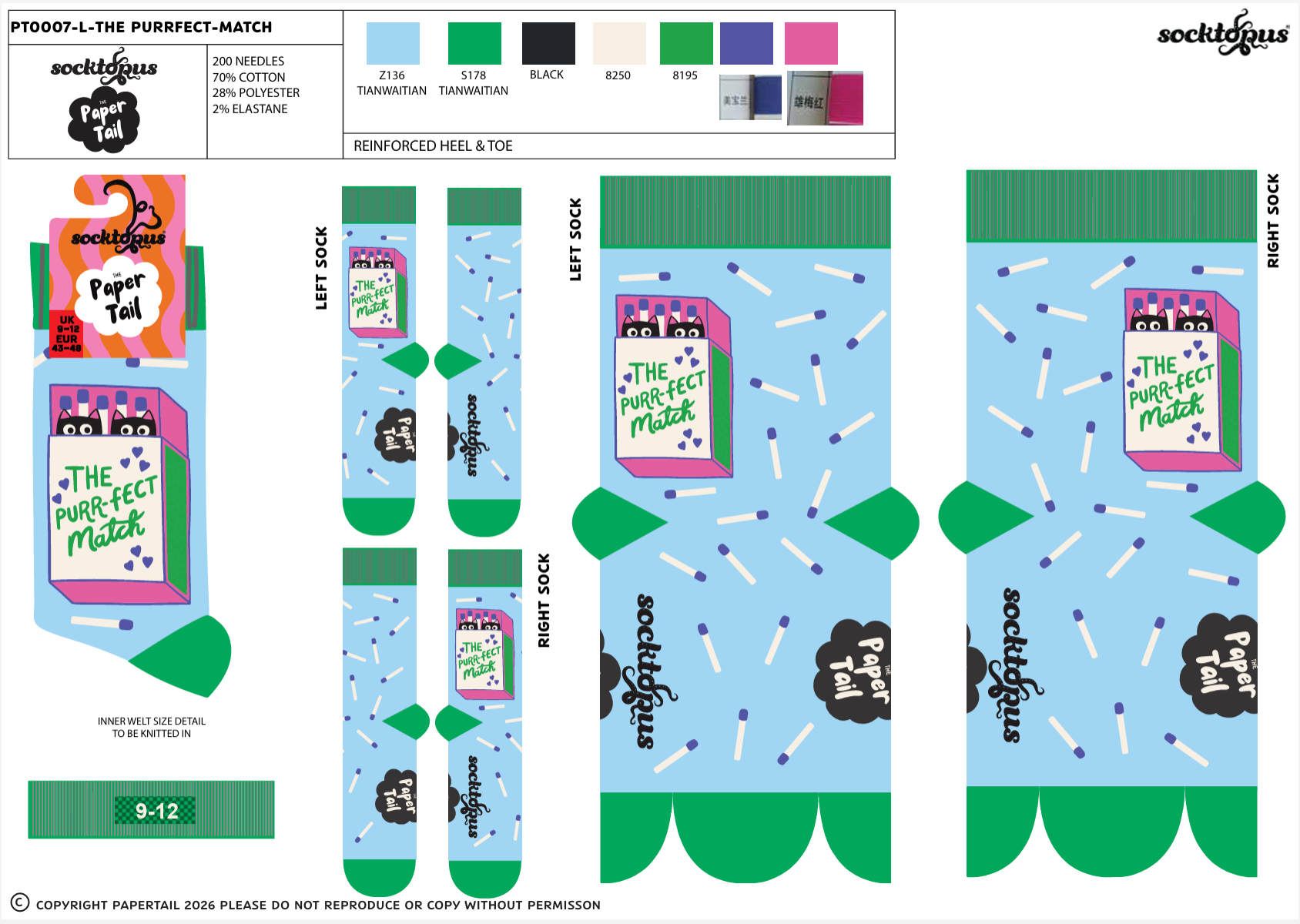 The Purrfect Match Socks - Paper Tails