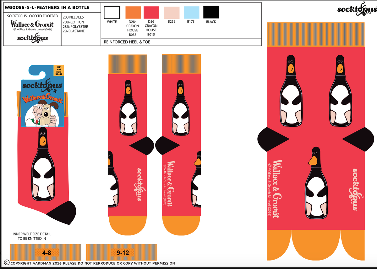 Feathers in a Bottle Socks - Wallace and Gromit