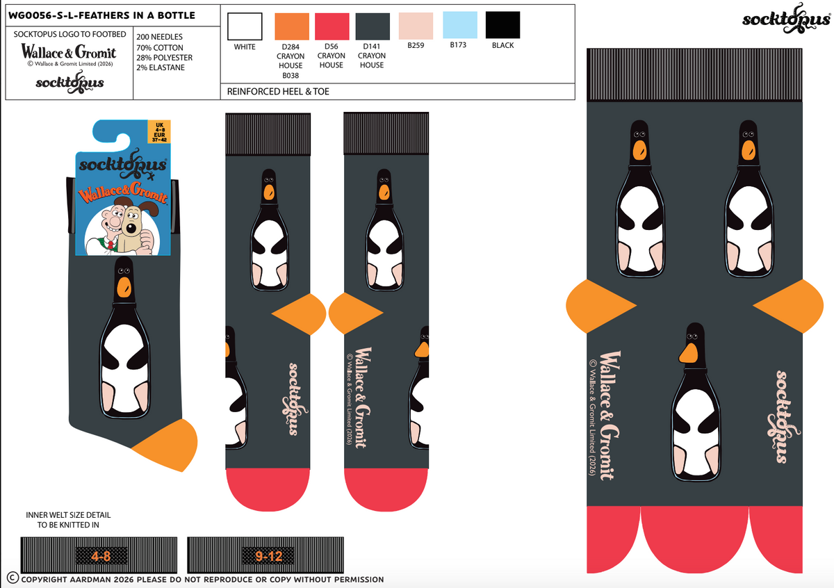 Feathers in a Bottle Socks - Wallace and Gromit