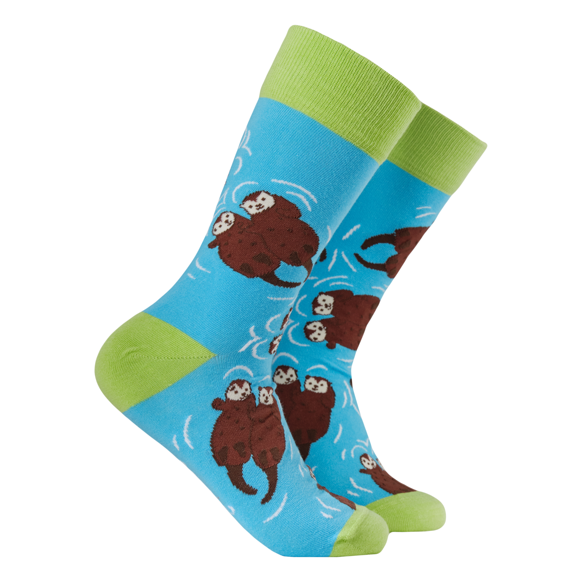 Sock with otter design on a blue background