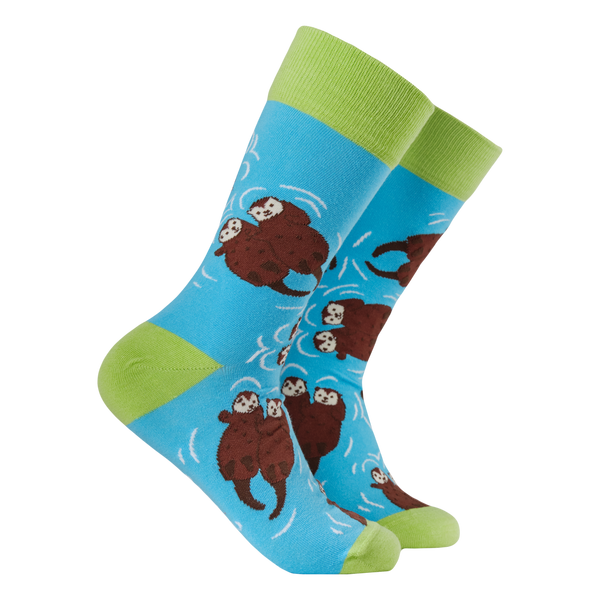 Sock with otter design on a blue background