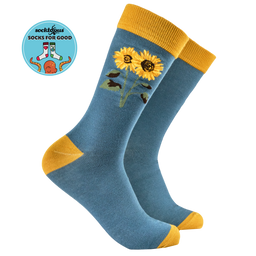 Sunflowers Bamboo Socks - LARGE TEAL