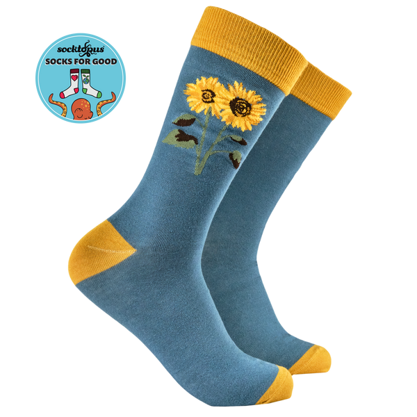 Sunflowers Bamboo Socks - LARGE TEAL
