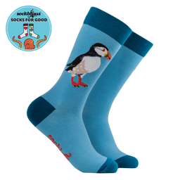Puffin Socks - Robert E Fuller - LARGE AQUA