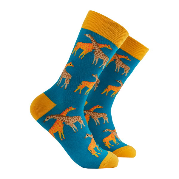 Giraffe Socks - What's the weather like up there? - TEAL LARGE